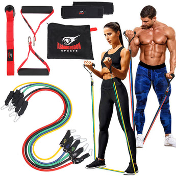 Resistance Bands Set (11pcs) with Handles, Door Anchor, Ankle Straps and Carry Bag  Armageddon Sports - Armageddon Sports