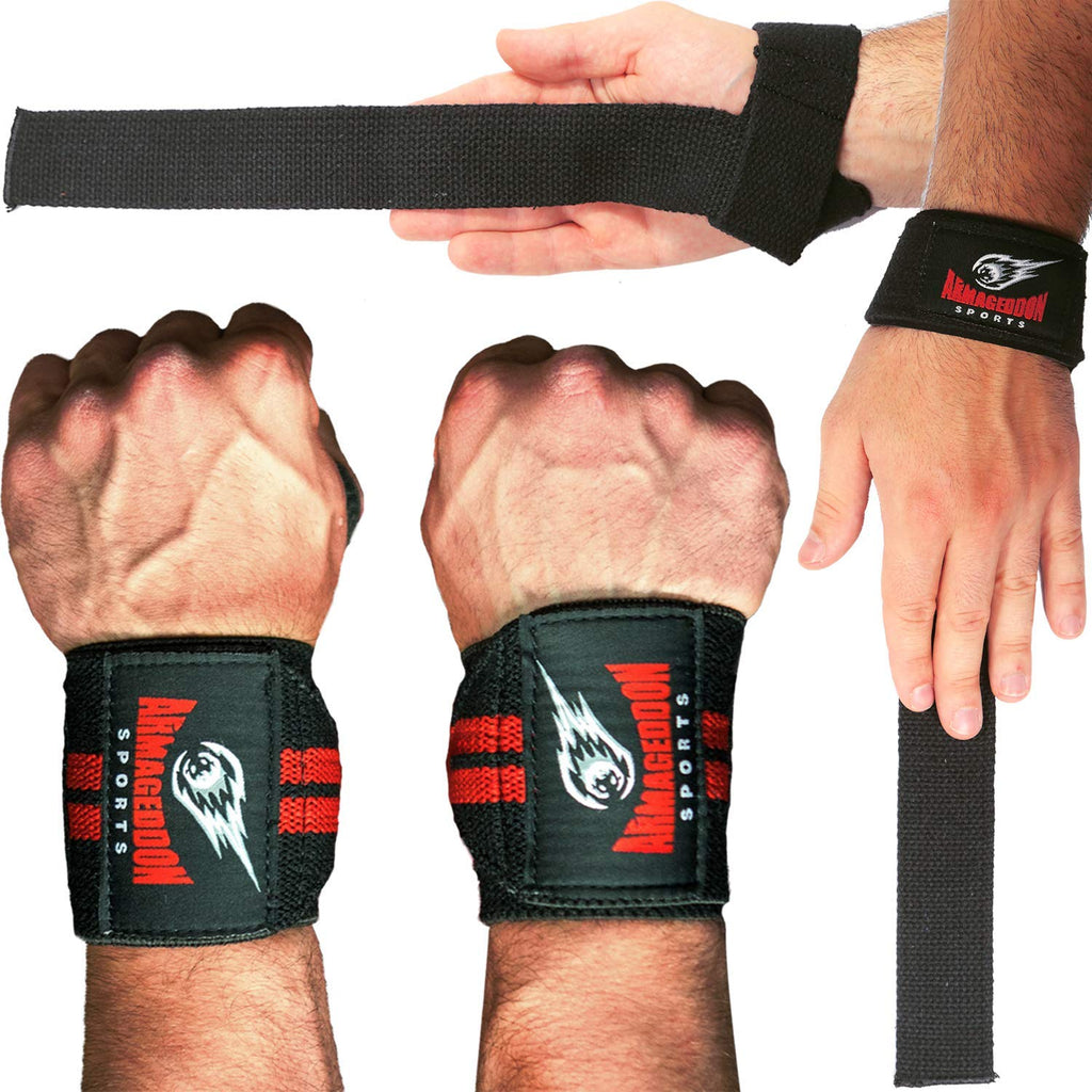 Weight Lifting Gym Fitness Straps Wrist Wraps Support Bundle Armageddon Sports