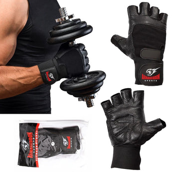 Premium Weight Lifting Gloves Leather Black with Wrist Support by Armageddon Sports - Armageddon Sports