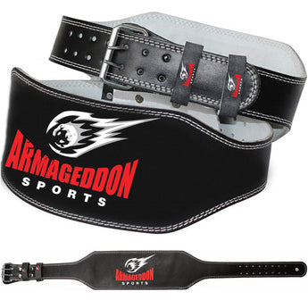 Weight Lifting Belt 6 Inch Genuine Leather Padded Gym Belt Premium Quality by Armageddon Sports - Armageddon Sports