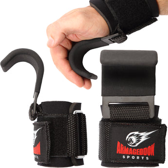 Weightlifting Power Lifting Wrist Hooks Straps for Full Back Workout by Armageddon Sports - Armageddon Sports