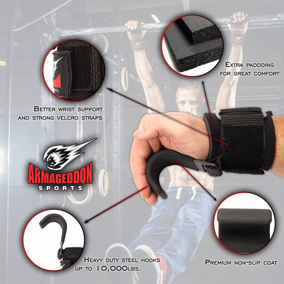 Weightlifting Power Lifting Wrist Hooks Straps for Full Back Workout by  Armageddon Sports