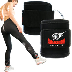 Pair of Quality Ankle Straps Double D-Rings For Cable Machines Attachment by Armageddon Sports - Armageddon Sports