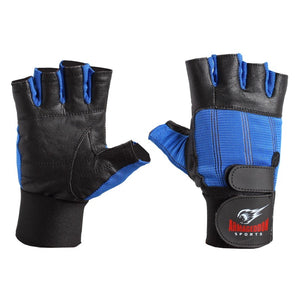 Premium Weight Lifting Gloves Blue Leather with Wrist Support by Armageddon Sports