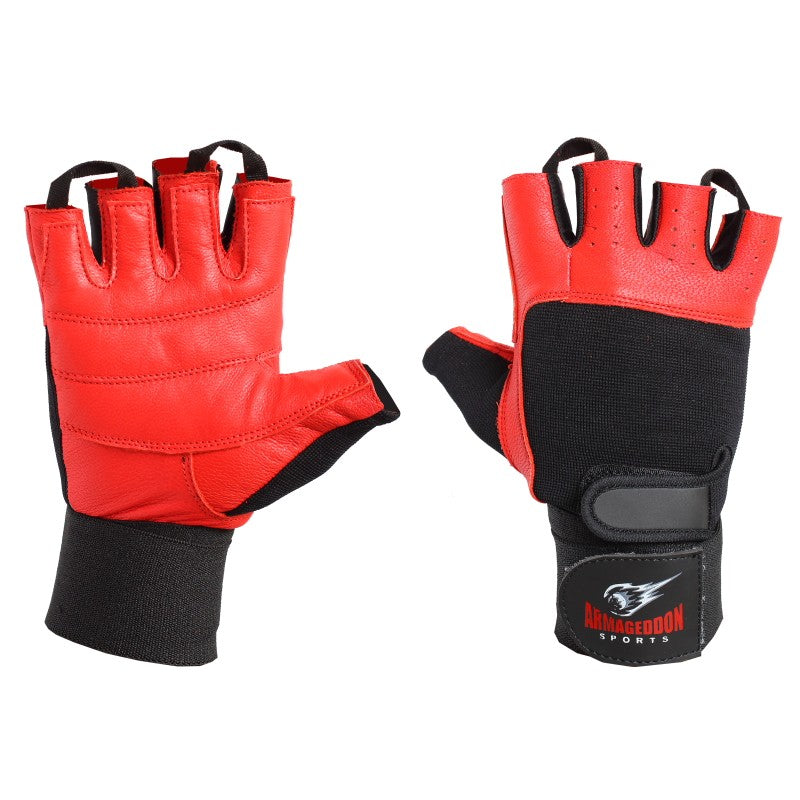 Red Leather Fitness Gloves for Training in The Gym Protect Hands