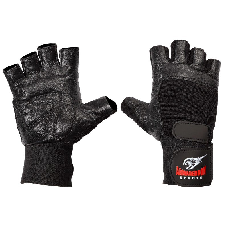 Premium Weight Lifting Gloves Leather Black with Wrist Support by Armageddon Sports - Armageddon Sports