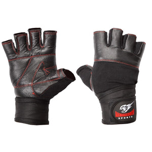 Premium Weight Lifting Gloves Leather Black Red Line with Wrist Support by Armageddon Sports