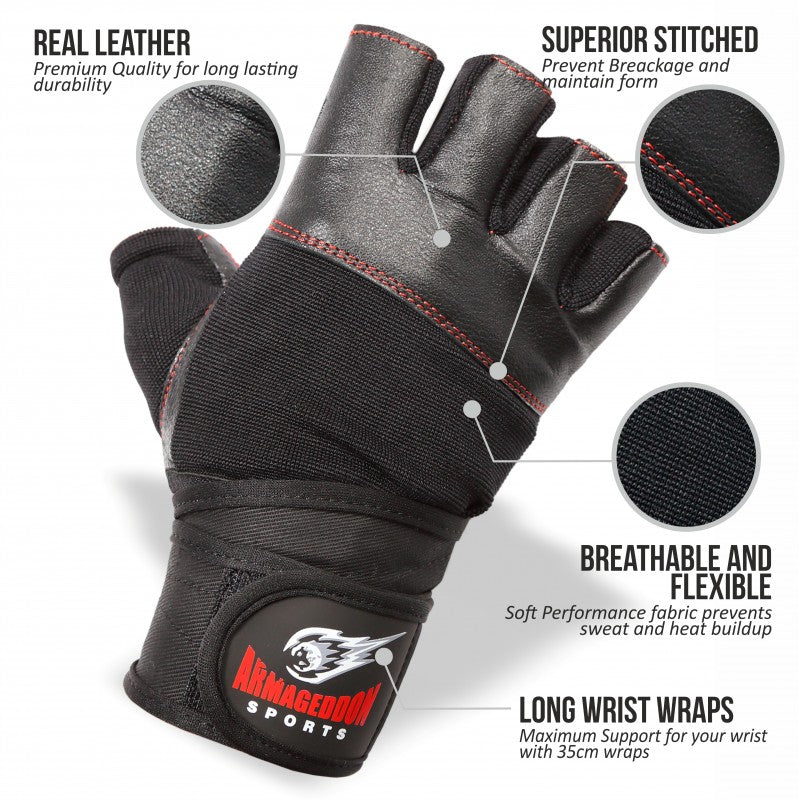 Best Men Weight Lifting Gloves with Wrist Support Real Leather Black