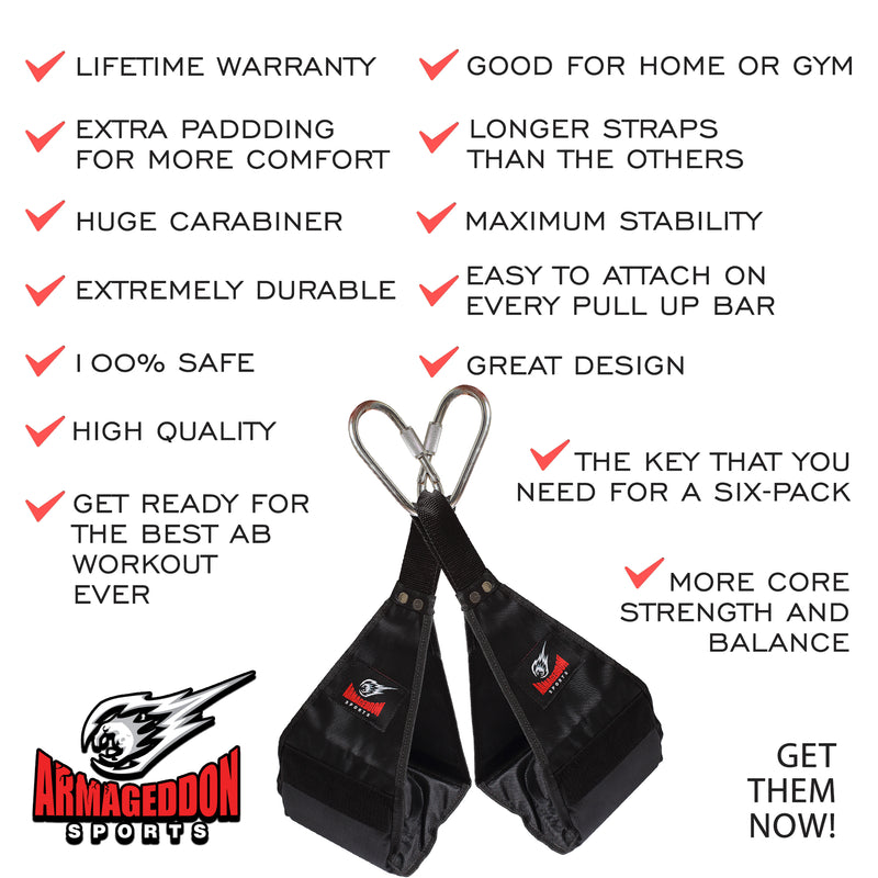 Premium Ab Slings Straps - Rip-Resistant Heavy Duty Pair for Pull Up Bar  Hanging Leg Raiser Fitness with Big D-ring Steel Quick Connectors, Superb  Arm Padding for Abdominal Training Workout Equipment, Straps 