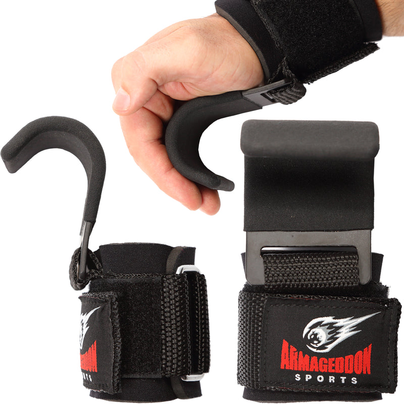 Weightlifting Power Lifting Wrist Hooks Straps for Full Back Workout by Armageddon Sports - Armageddon Sports